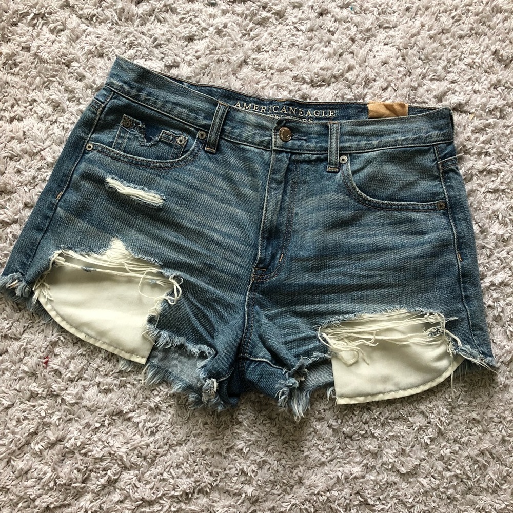 American Eagle Outfitters Blue Distressed Denim Shorts